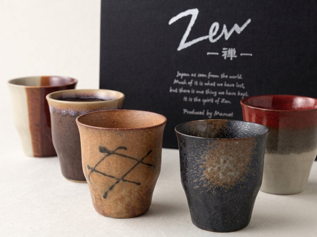 Ensemble 5 tasses céramique Mino Ware Zen — boîte cadeau japonaise JP.MODE