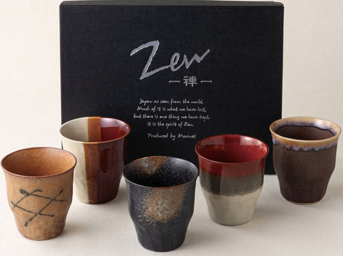 5 tasses céramique Mino Ware aux émaux variés — JP.MODE Kitchen Essentials